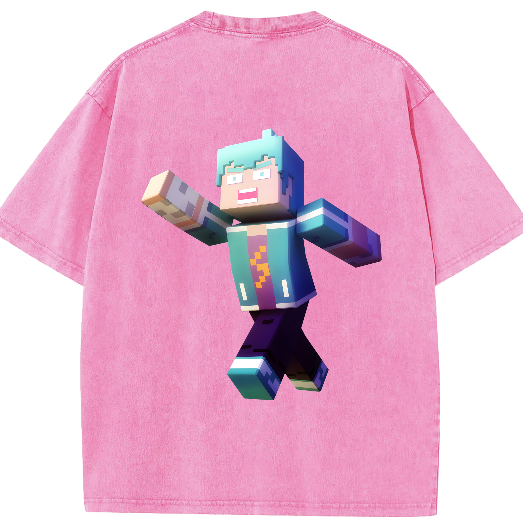 （画像用） マインクラフト ブロックの世界 Minecraft MC Block world 綿100% ヴィンテージ風 半袖Tシャツ（背面プリント）